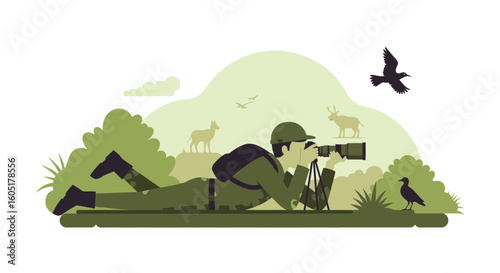 Wildlife Photographer Capturing Images Of Animals In Nature Reserve