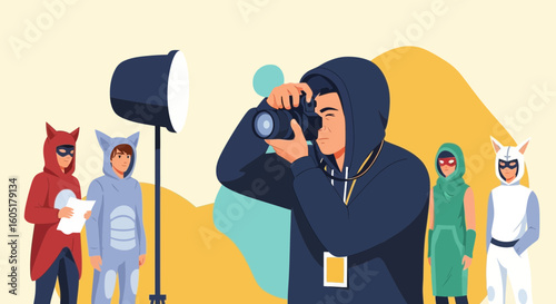 Photographer Directing Comic Convention Cosplayers During Photoshoot Session