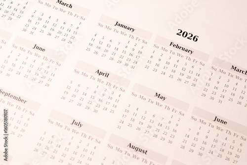 Minimal calendar layout for the year 2026
