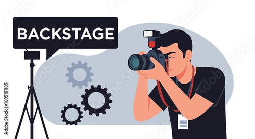 Photographer Works Behind The Scenes Concept for Media Industry Operation