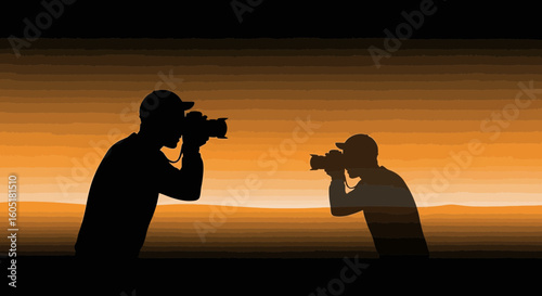 Photographers Capturing Golden Hour Scenery Silhouette For Creative Content
