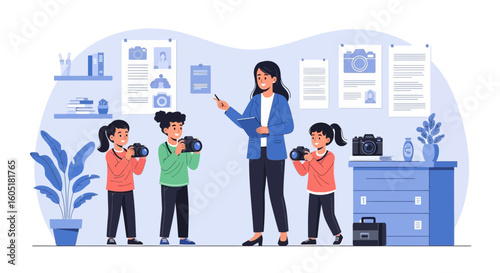 Photography Class Instructor Teaching Students How To Take Pictures