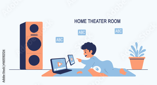 Relaxing Day At Home Watching Movies On The Computer With Loud Speakers