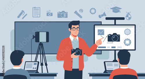 Photography Workshop Instructor Teaches Camera Settings And Photographic Techniques