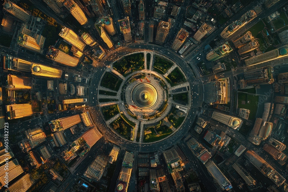 Fototapeta premium Explore the vibrant skyline and urban design of Shanghai city center in an aerial view, Shanghai city center aerial view