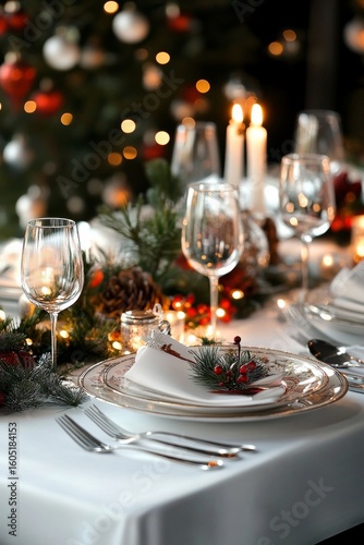 Beautifully Decorated Dining Table for a Holiday Celebration With Festive Decor