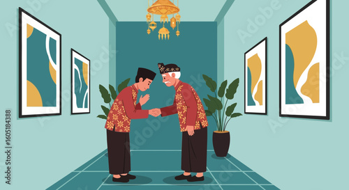Respectful Gesture Between Generations Honoring Cultural Heritage And Traditions