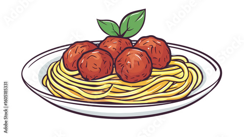 Delicious Cartoon Spaghetti and Meatballs Vector Illustration for Food Lovers