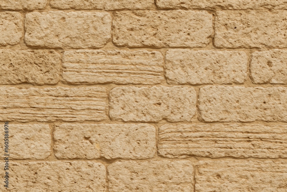 Obraz premium Natural limestone wall surface with weathered texture and geological stratification patterns