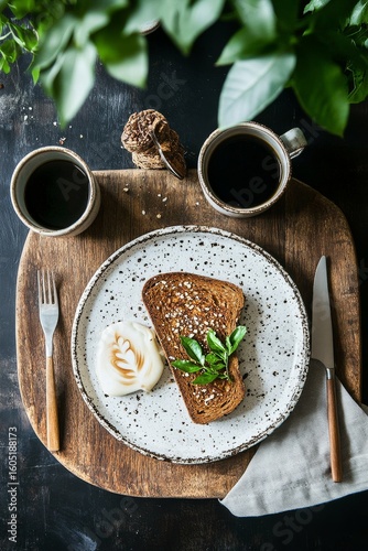 Delicious Breakfast With Toasted Bread, Soft Boiled Egg, and Coffee in a Cozy...