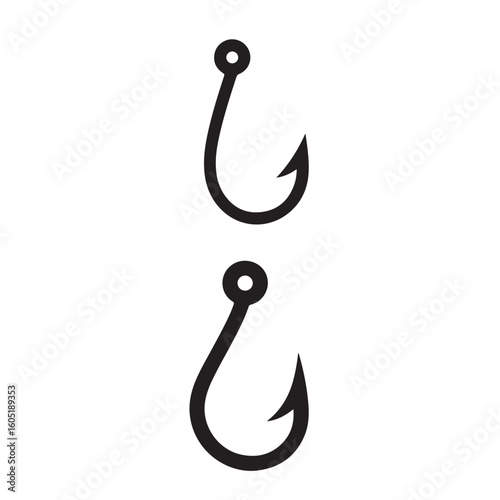 Two fishing hooks silhouette isolated on transparent background