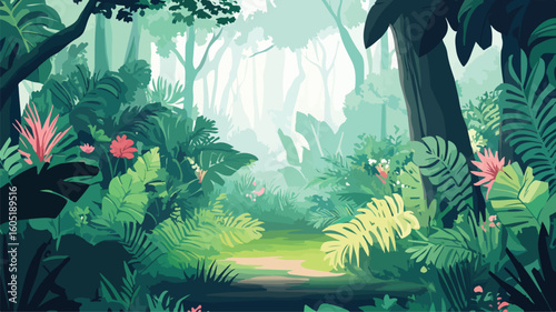 Serene Forest Exploration: Lush Panoramic View of Nature's Beauty