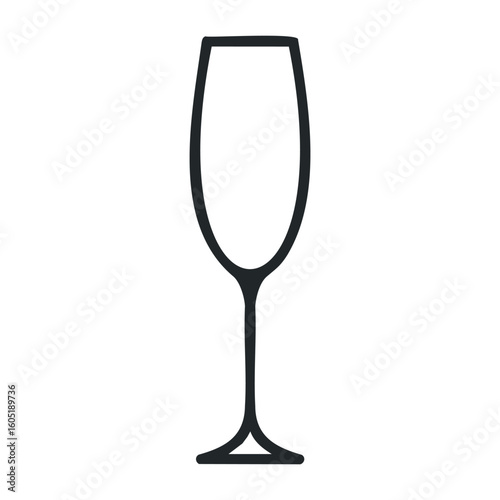 Simple outline of empty champagne glass on white background. Vector illustration