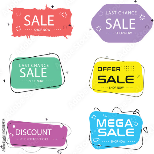 Mega discount deal banners, Geometric sale banners, banner icons, product discount icon. Ad promo message. Vector