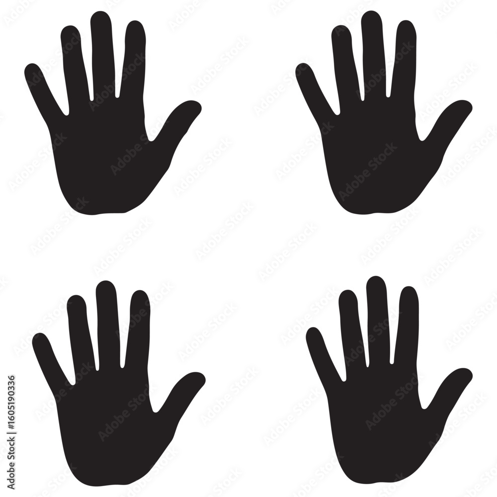Obraz premium A Patterned Collage of Four Hand Silhouettes Depicting Diversity and Unity Through Contrasting Positions and Arrangements