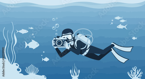 Underwater Photography Diver Capturing Marine Life In Ocean Depths Adventure