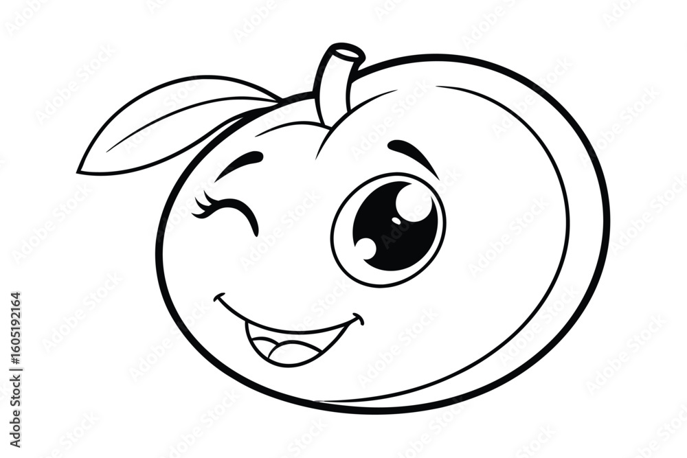 Obraz premium Winking Peach With Heart Eyes Fun Fruity Mascot