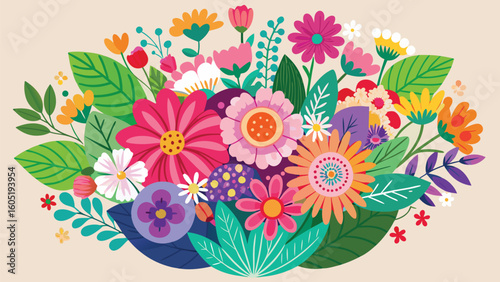 Vibrant floral arrangement with diverse blooms and lush foliage flowers colorful