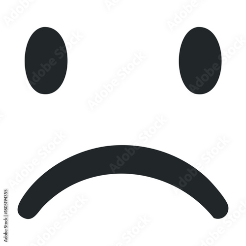 Sad face emoticon on white background depicting unhappiness and disapproval. Vector illustration