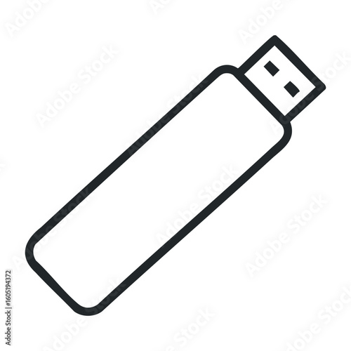 Simple black and white usb flash drive icon on white background. Vector illustration