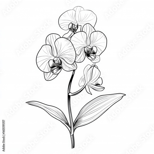 Beautiful orchid illustration showcasing delicate petals and intricate details of a blooming flower on a slender stem