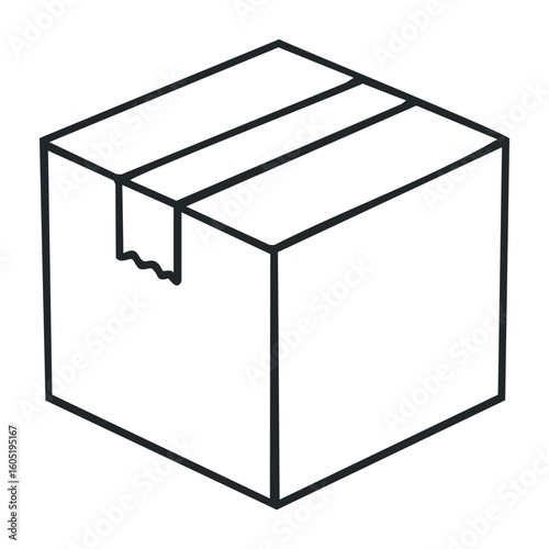 Simple black and white cardboard box with tape. Vector illustration