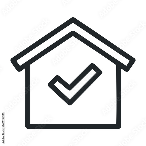 House icon with check mark symbolizing approval and home security. Vector illustration