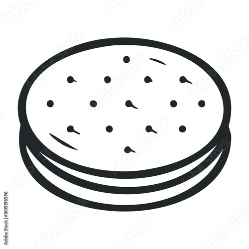 Monochrome illustration of a classic cookie with chocolate chips. Vector illustration