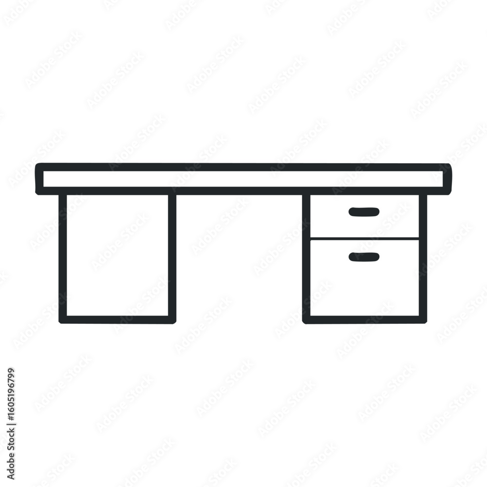 Minimalist office desk with storage drawers and computer workspace. Vector illustration Minimalist office desk with storage drawers and computer workspace. Vector illustration