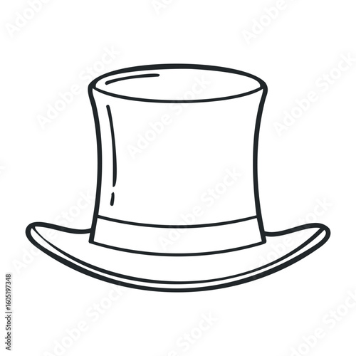 Simple top hat outline in black and white. Vector illustration