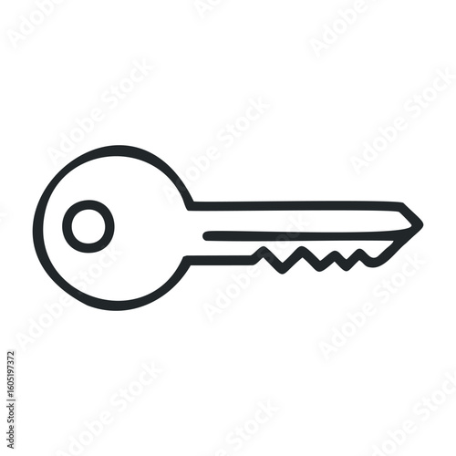 Simple black and white outline of a key on a white background. Vector illustration