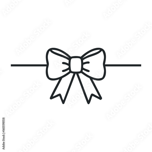 Simple outline of a decorative bow with ribbon on white background. Vector illustration