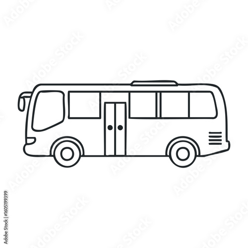 Outline drawing of a bus with doors and windows. Vector illustration