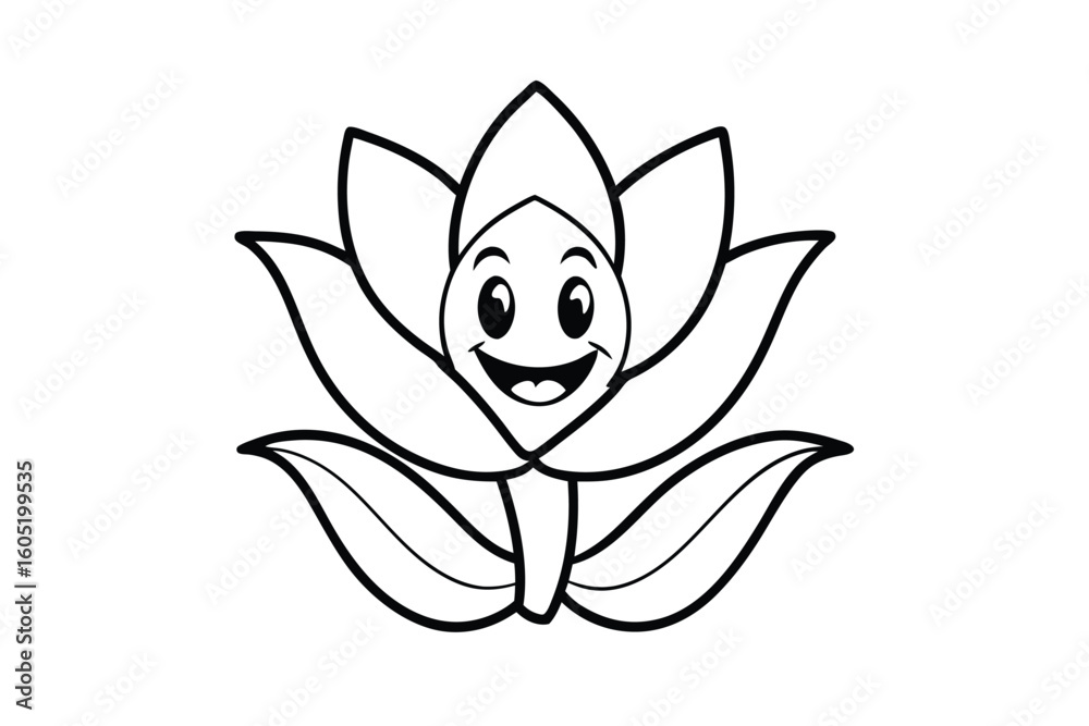 Fototapeta premium Flower Bud Character Opening With Smile Face