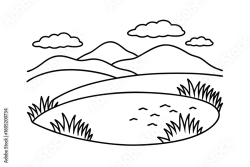 Simple Landscape With Flat Colors Grassland