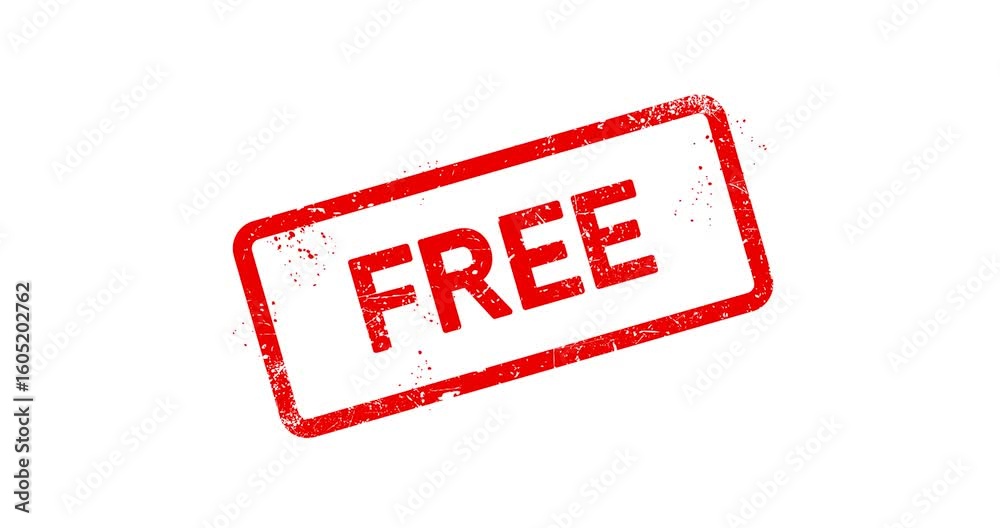 Postage rubber stamp with word Free, threadbare seal, putting a Free of Charge stamp, transparent background footage