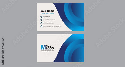 Modern Corporate Business Card Mockup Blue Wave Abstract Design, Professional business card mockup featuring a modern blue abstract wave design with layered gradient curves.