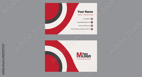 Modern Corporate Business Card Mockup Red Black Wave Abstract Design,Clean and professional business card mockup featuring a dark background with dynamic red and blue wave accents. corporate branding.