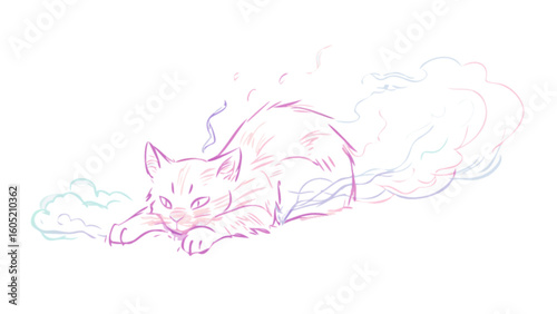 Cute cat stretching illustration vector drawing kitten pet animal feline domestic kitty sketch design art