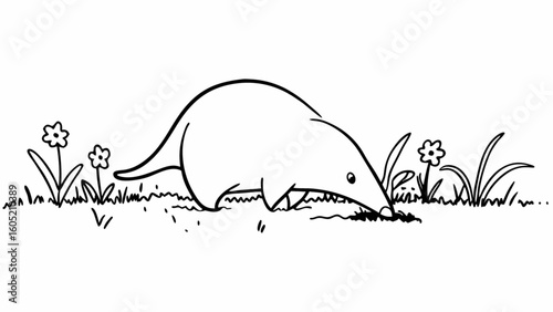 Cute mole digging ground drawing vector illustration for kids coloring book and educational purpose design