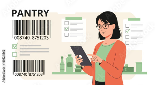 Woman Using App To Scan Barcodes For Inventory Management In Pantry