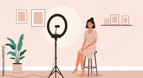 Young Woman Posing With a Ring Light for a Professional Online Presence