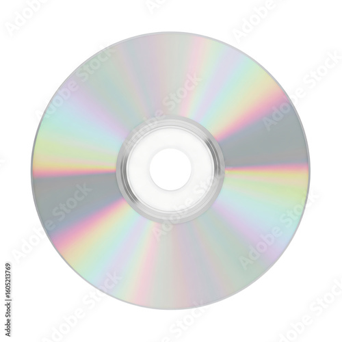 Blank CD or DVD disc with rainbow holographic reflection, digital media mockup. Isolated on transparent background, png