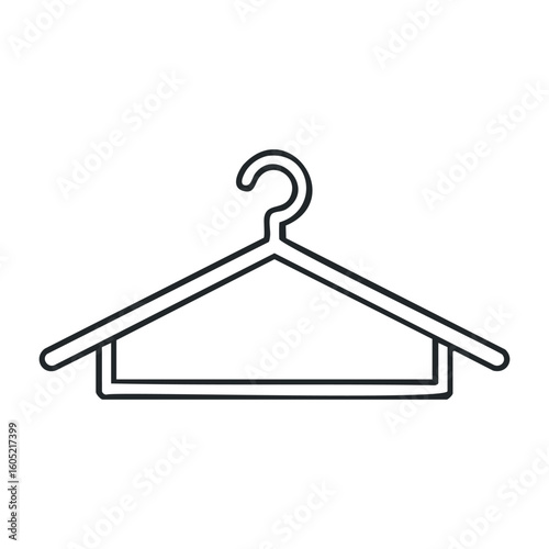 Simple black wire clothes hanger on white background, minimalist design. Vector illustration