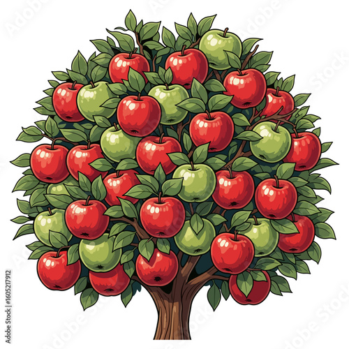 Juicy red apples ripen on a healthy tree branch, a fresh and natural fruit