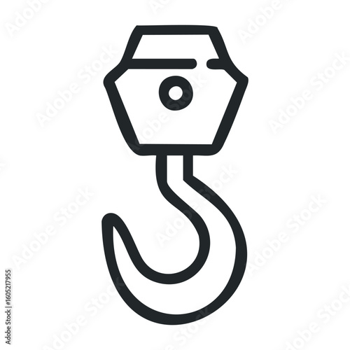Industrial crane hook vector icon with black lines on white background. Vector illustration