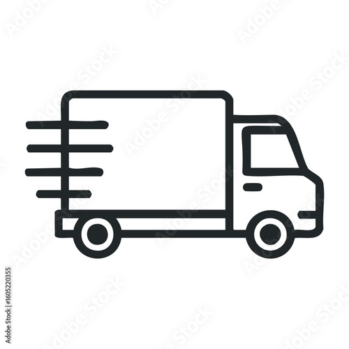 Outline of a fast moving delivery truck symbol on white background. Vector illustration