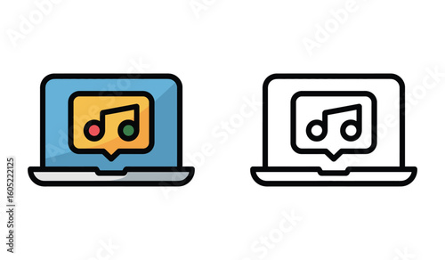 Laptop with Music Note Icon Displayed Symbolizing Digital Music or Sound Content