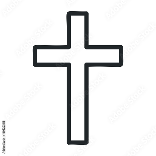 Simple black outline of a christian cross symbol on white background. Vector illustration