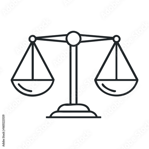 Outline of balanced scales symbolizing legal justice and fairness. Vector illustration